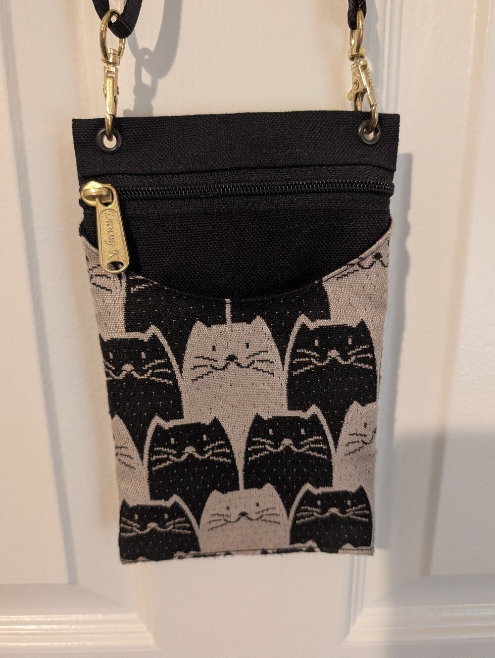 Danny K Cat Pattern Black & Cream Mini  Crossbody  Bag